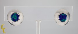 Sterlingsilber Malachit Azurit Cabochon Ohrstecker IN Scheibe Einstellungen - $332.45