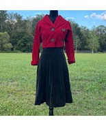 50s Marcy Lee Dallas Skirt Set XS Red Plaid Corduroy Jacket &amp; Black Midi... - $73.58 CAD
