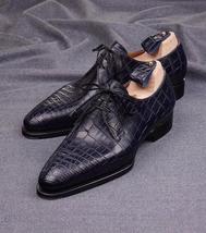 New Pure Handmade Black Crocodile Leather Lace Up Dress Shoes For Men&#39;s - £125.52 GBP