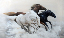 Art Oil painting Animal Black white red three Run horses In the cloud canvas - £60.72 GBP