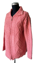 Aran Crafts Irish Merino Wool Coral Pink Collared Zip Cardigan Sweater-W... - £98.45 GBP