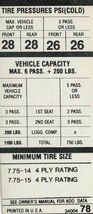 69 Charger Tire Pressure Decal, w/AC, 775x14 & 775x15 Mopar Part # 3400478 - $1,007.97