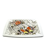 Vintage Ceramic Square Ashtray 3D Lattice Flowers Butterfly Unique Boho ... - $484.94 MXN