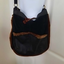 Shoulderbag Leather and Suede Faux Fur Boho Black Large Cul-de-sac - £36.76 GBP