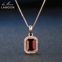 LAMOON 925 Sterling Silver Necklace Rectangular Red Garnet Gemstone Pendant 18K  - £21.19 GBP