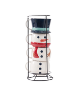 Snowman Stacking Ceramic Mug Set with Rack 12 OZ 5-Piece - $510.18 MXN