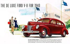 1940 Ford V-8 De Luxe Fordor Sedan - Promotional Advertising Poster - £26.31 GBP