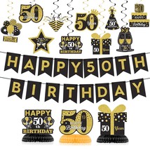 50Th Glitter Black Gold Birthday Banner Party Decorations, Happy 50Th Birthday D - £22.56 GBP