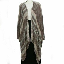 FREE PEOPLE Brown Gray Striped Cotton Linen Big Trail Poncho Cardigan S - £70.76 GBP