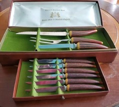 Vintage Sheffield Carving Set w/ 6 Steak Knives  Bakelite Handles - $67.89