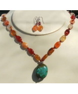 Carnelian and Turquoise Drop Style Necklace and Earrings Jewelry Set - £59.01 GBP