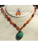 Carnelian and Turquoise Drop Style Necklace and Earrings Jewelry Set - $75.00