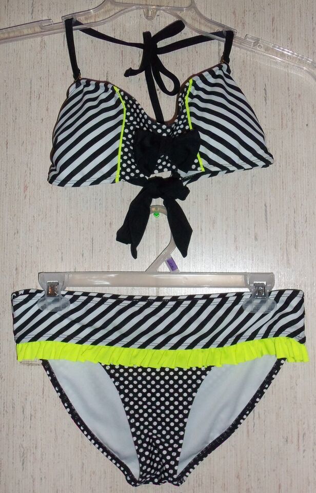 NEW!  WOMENS So BRAND POLKA DOT &amp; STRIPE BIKINI SWIMSUIT  SIZE M - $23.33