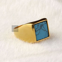 Natural Tibetan Turquoise Ring, Mens Signet Ring, 925 Sterling Silver, Men Gifts - £85.53 GBP