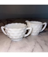 VINTAGE MILK GLASS SET Sugar Bowl Creamer Pitcher 5x3&quot; lot Jeanette Cubist - £10.55 GBP