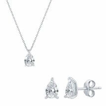 Sterling Silver Solitaire Pear-Shaped CZ 5x6mm Necklace &amp; 4x5mm Earrings... - $56.99