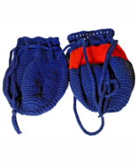 2 Handmade Drawstring Crotchet Handbag Solid Navy Blue and Navy Blue &amp; Red - €30,40 EUR
