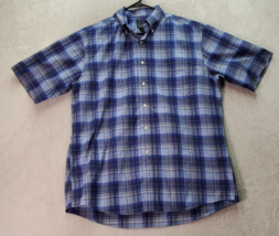 Jos. A. Bank Shirt Men Large Blue Plaid Cotton Short Sleeve Collared Button Down - £13.13 GBP