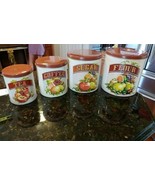 Vintage Cheinco Tin Canister Set Flour Sugar Coffee Tea Fruit Design Bro... - $946.54 MXN