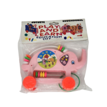 Vintage Play And Learn Education Toy Pink Elephant On Wheels New Old Stock Clock - £21.39 GBP