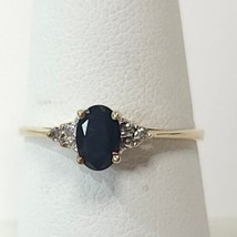 10K Yellow Gold WB 5x3mm Oval 0.25 ct Sapphire 0.02 tcw Diamond Ring 1.2g Size 5 - £214.98 GBP