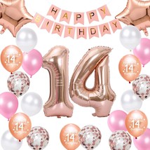 14Th Birthday Decorations Rose Gold For Girls, 14Th Birthday Banner Rose Gold Nu - £20.53 GBP