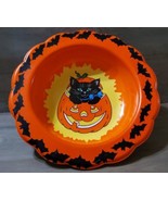 Vintage Berman Ind Halloween Candy Bowl Dish Black Cat in Jack-o-Lantern... - £13.21 GBP