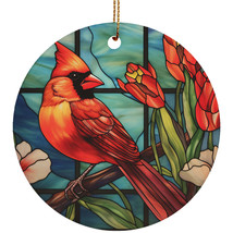 Red Cardinal Bird Stained Glass Art Wreath Christmas Colorful Ornament Gift - £11.93 GBP