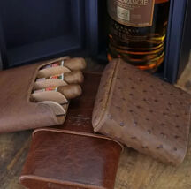 Brizard " Show Band " 5 cigar case - Ostrich Antique Saddle Made in USA NIB image 2