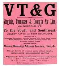 1890&#39;s V T &amp; G Virginia Tennessee &amp; Georgia Air Line  Railroad Ad - £19.53 GBP