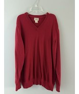 LL Bean Mens Sweater Size L Red Cotton Cashmere V Neck Pullover Lighweight - $19.68