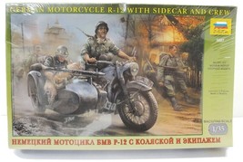Zvezda German Motorcycle R-12 With Sidecar and Crew Model Kit 1/35 #3607 - £34.78 GBP