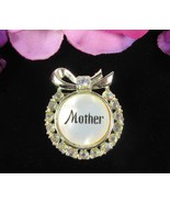 Vintage MOTHER PIN Aurora Borealis Rhinestones Brooch Round Goldtone AB ... - $17.81