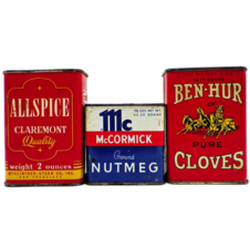 McCormick Ben-Hur Claremont Spice Tin Lot of 3 Nutmeg Cloves Allspice Vintage - £15.81 GBP