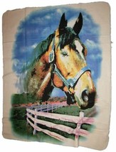 Horse Head Stallion Padlock Equine Old Style Deluxe Polar Fleece 50&quot;X60&quot; Blanket - £18.77 GBP
