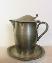 Vintage International Pewter Syrup Pitcher 5&quot; Attached Underplate - £14.39 GBP