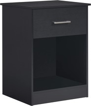 Reettic Wooden Nightstand In Black With One Sliding Drawer, End Table With - £41.81 GBP