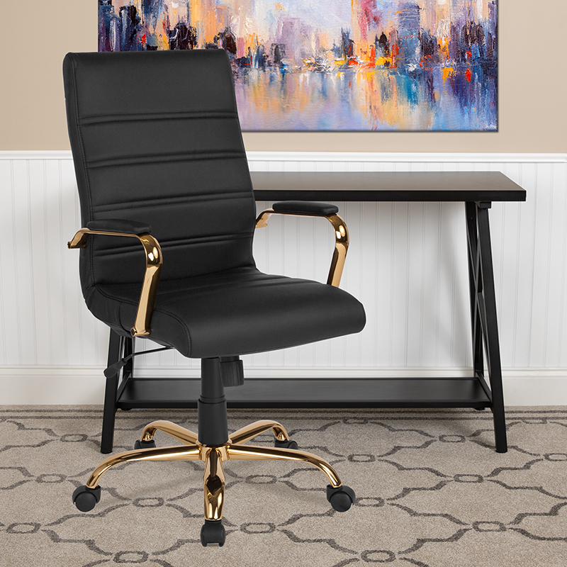 Black High Back Leather Chair GO-2286H-BK-GLD-GG