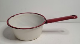 Enamel 1.5 Cup Sauce Pan White with Red Trim - £10.99 GBP