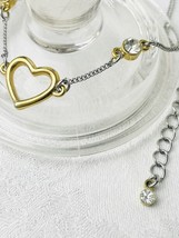 Vintage Heart Ankle Bracelet Gold &amp; Silver Tone With Clear Cubic Zirconi... - $4.79 CAD