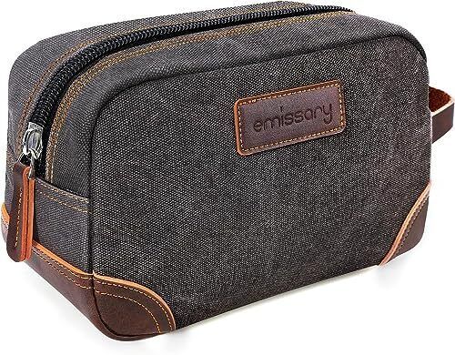 Primary image for emissary Men's Toiletry Bag Leather and Canvas Travel Toiletry Bag Dopp Kit f...