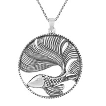 Feng Shui Stylish &amp; Lucky Sterling Silver Koi Fish Pendant Necklace - £33.22 GBP