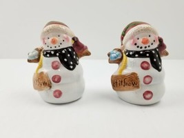 Snowman Salt And Pepper Shakers With Cardinals Jay China Winter Christmas - £11.57 GBP