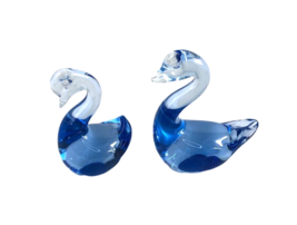 Pair of Vintage Hand Blown Blue Glass Long Neck Swans Figure Sculpture 3... - £31.47 GBP