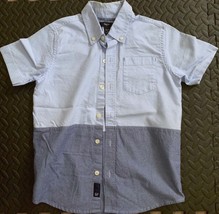 Gap Kids Jean Shirt Two Tone Blue Top Button Down Short Sleeve Regular Size S - £14.76 GBP