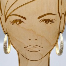 Vintage Boho Hoop Earrings, Gold Tone with White Enamel Wash on Embossed Leafy - £36.51 GBP