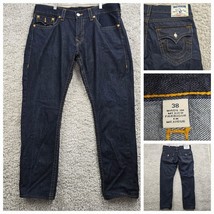 True Religion Jeans Mens 38x31 Blue Straight Flap Pockets Dark Wash Hemmed - $39.95