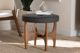 Porsha Japandi Dark Gray Fabric and Walnut Brown Ottoman Footstool - $1,952.18 MXN