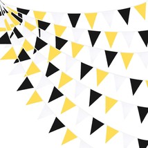 32Ft Yellow Black White Pennant Banner Fabric Triangle Flag Bunting Garland For  - £19.43 GBP