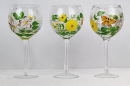 Laurel Hill Set of 3 Goblets Glassware Hand Painted Floral Butterfly Mot... - $28.70